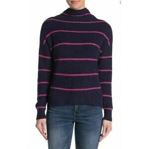 Abound Mock Neck Sweater Size L Ribbed Striped Pink Navy Peacoat NWT B66